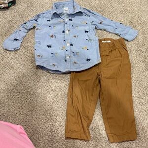 Kids Blue Animal Print Button Down & Khaki Pants set